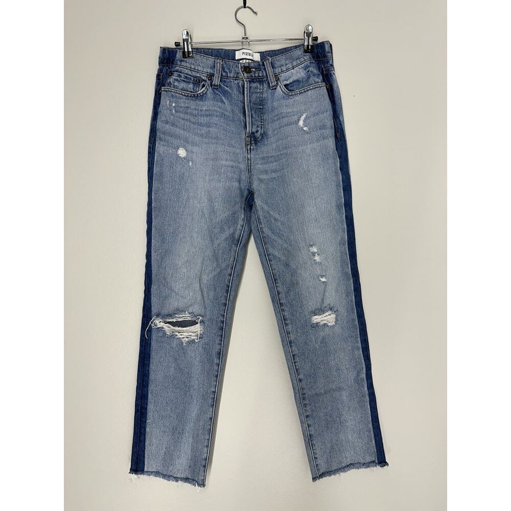 Pistola Pick Me Up Ankle Length Raw Hem Two Tone Distressed Jeans Size 27